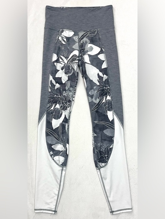 Athleta Pants - Athleta Gray and White High Rise Tropical Flow Chaturanga Floral Accent Leggings